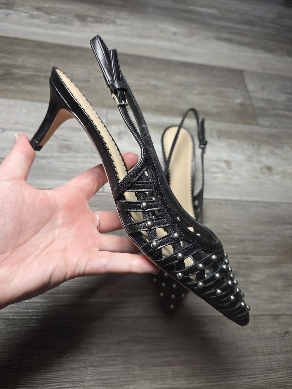 Cinq A Sept Rena Cage Studded Slingback Pointed Toe Pumps Sz 8.5 *NWOB - Picture 4 of 16